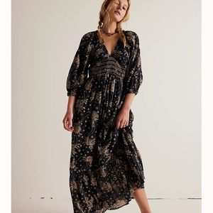 Free People Golden Hour Maxi Dress Women Large Black Combo NWT
